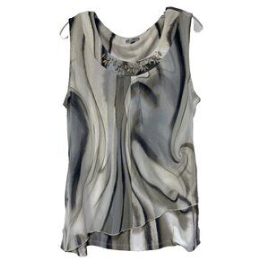 JM Collection Womens Large Top Blouse Sleeveless Tiered Beaded Knit Embellished